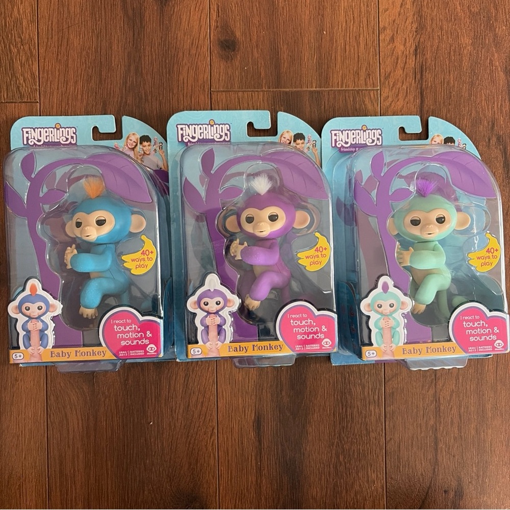 New in Box bundle of 3 baby monkey fingerlings - Boris, Zoe, Mia